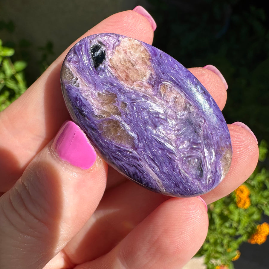 Charoite Crystal Palm Stone Grade A