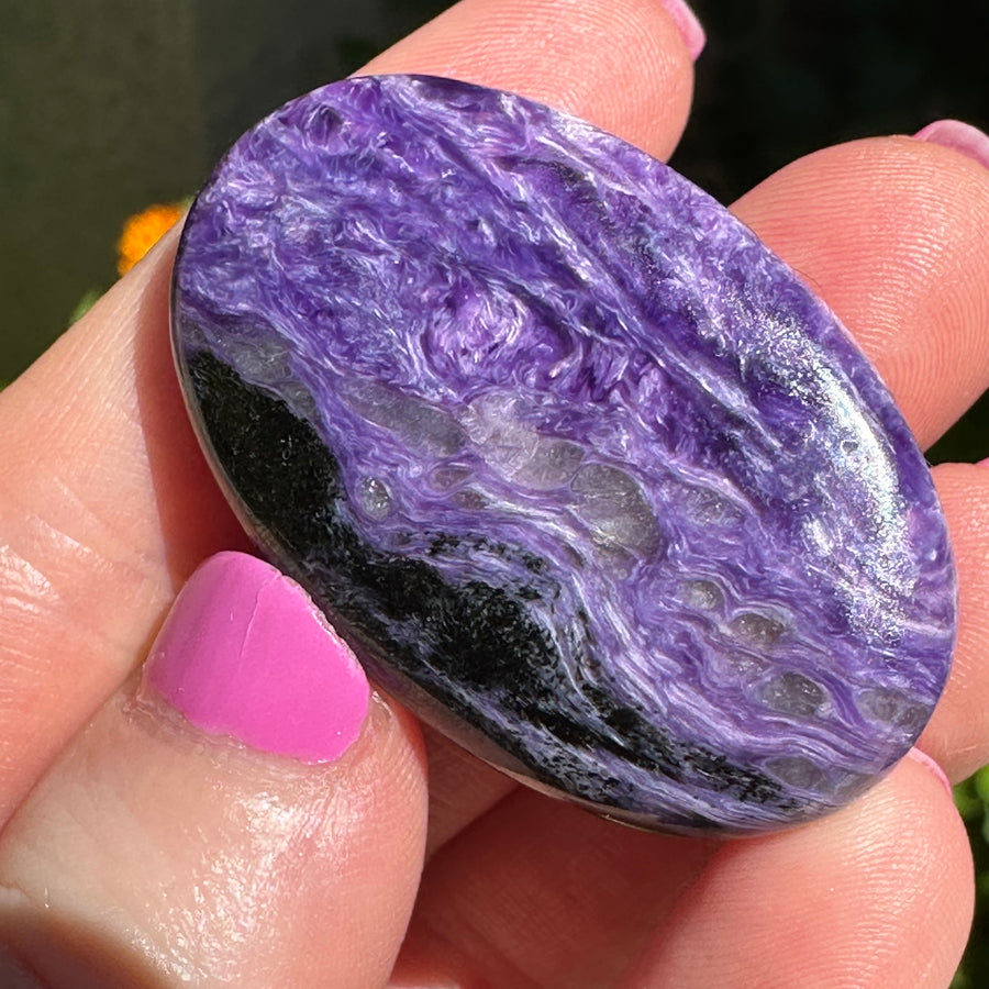 Charoite Crystal Palm Stone Grade A