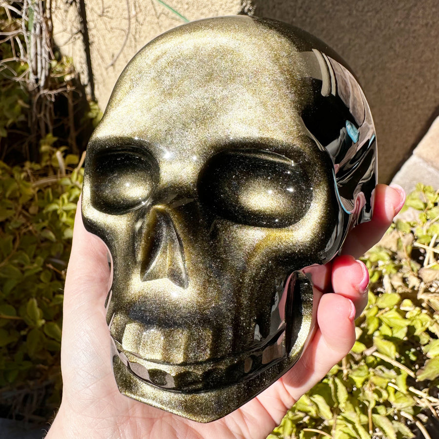 Gold Sheen Obsidian Crystal Skull