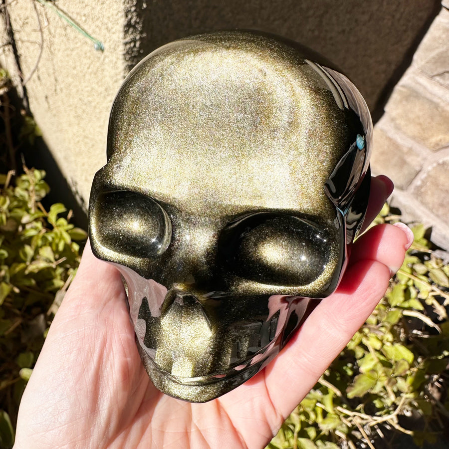 Gold Sheen Obsidian Crystal Skull