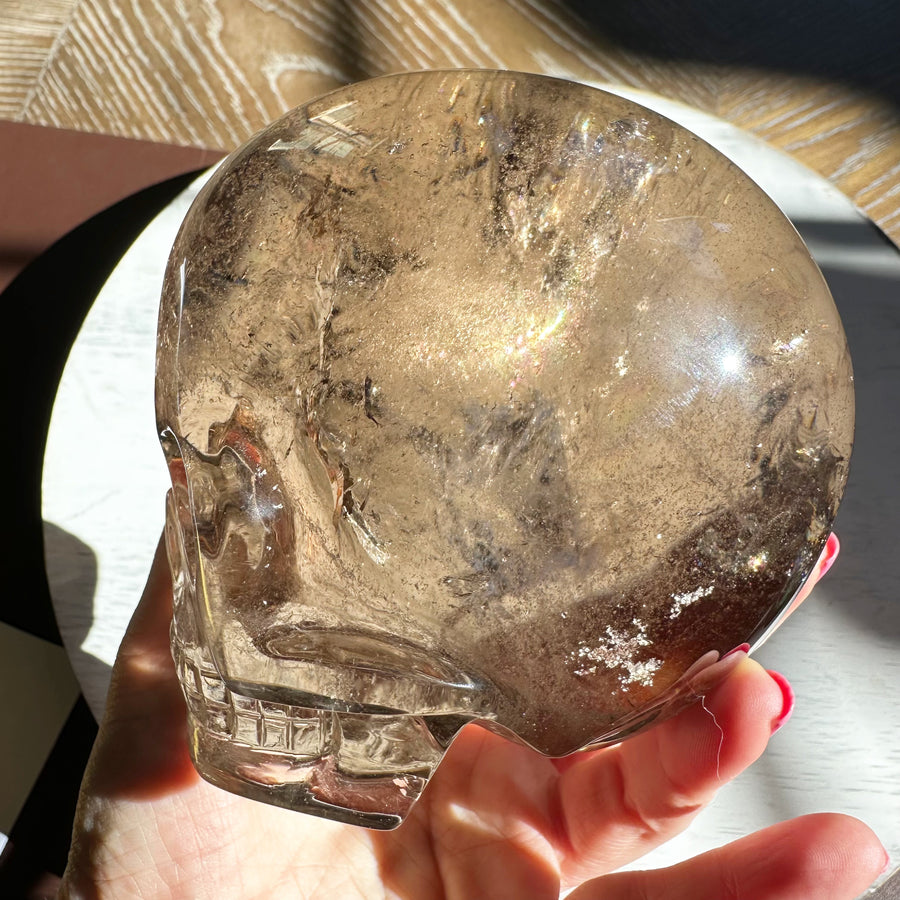 Smoky Elestial with Rainbows Magical Child Crystal Skull Carved by Leandro de Souza