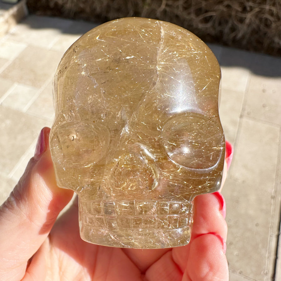 Golden Rutile Citrine Magical Child Crystal Skull Carved by Leandro de Souza