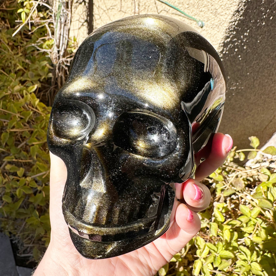 Gold Sheen Obsidian Crystal Skull