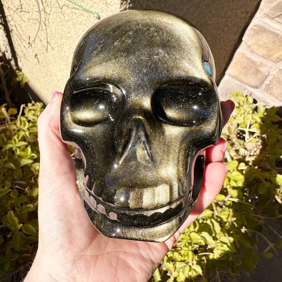 Gold Sheen Obsidian Crystal Skull