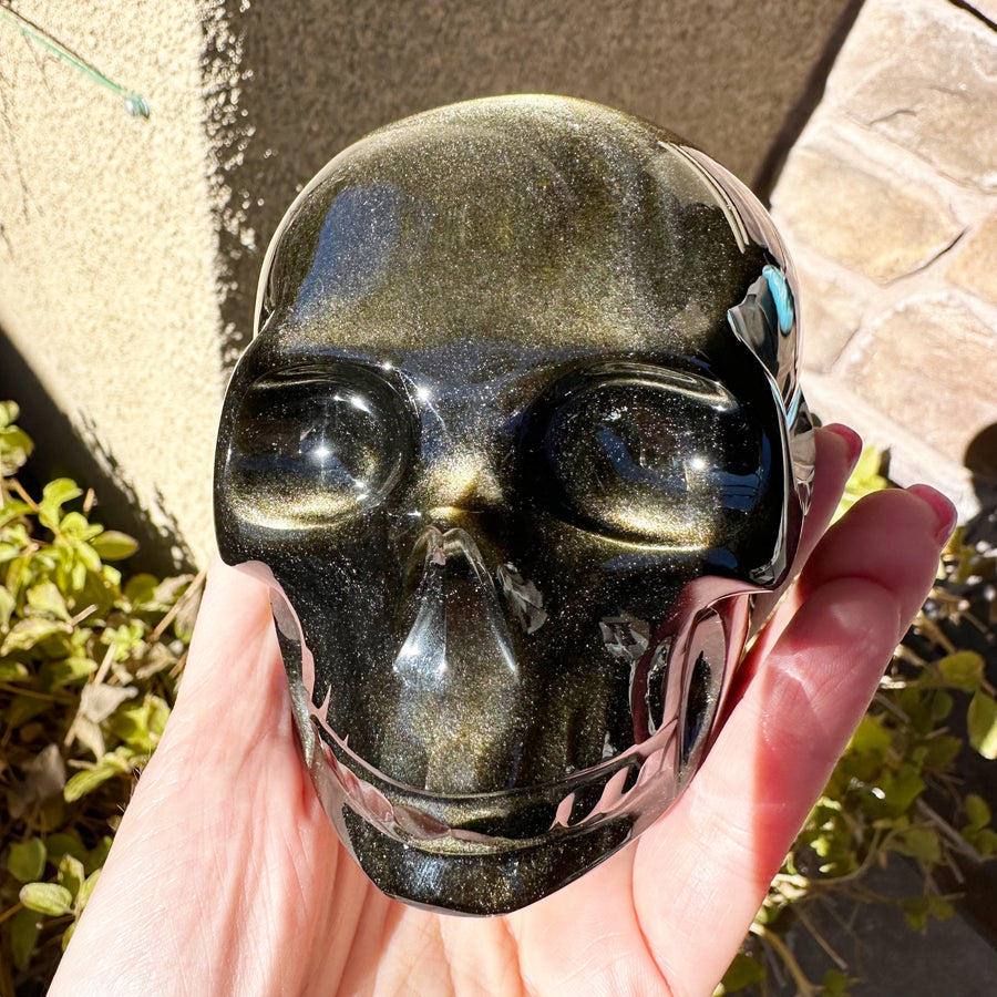 Gold Sheen Obsidian Crystal Skull