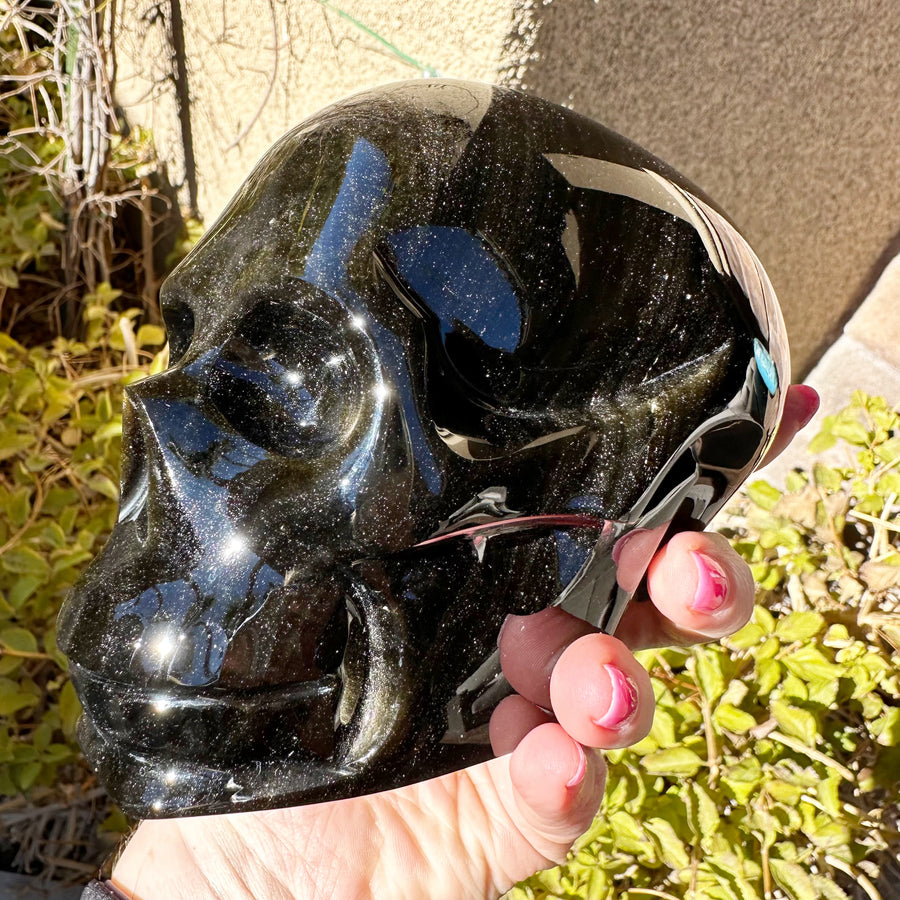 Gold Sheen Obsidian Crystal Skull