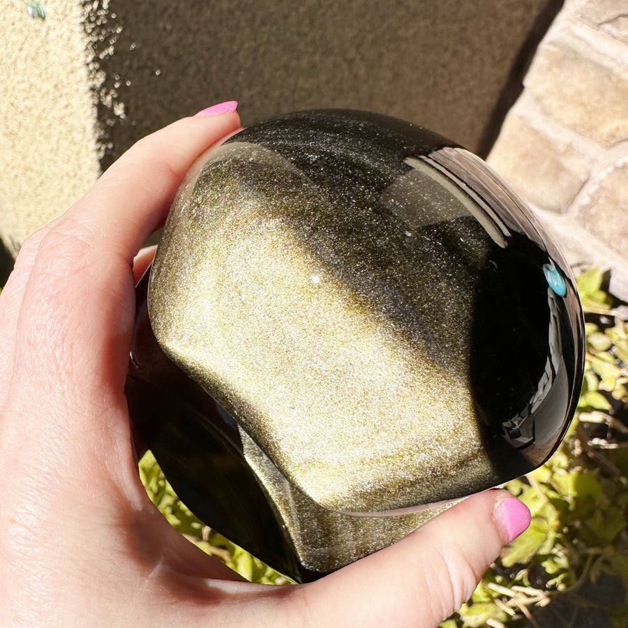 Gold Sheen Obsidian Crystal Skull