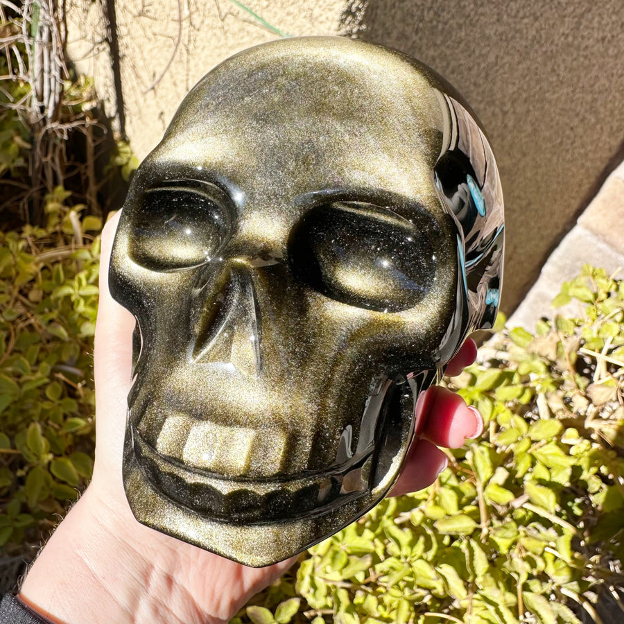 Gold Sheen Obsidian Crystal Skull