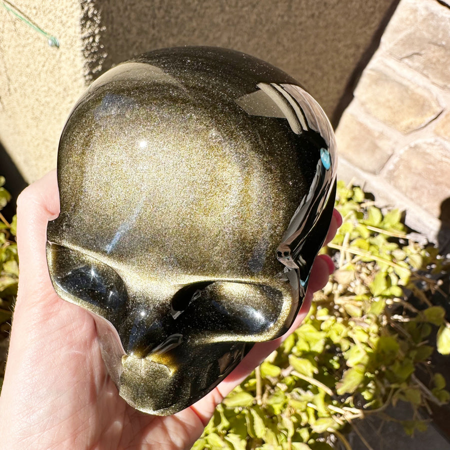 Gold Sheen Obsidian Crystal Skull