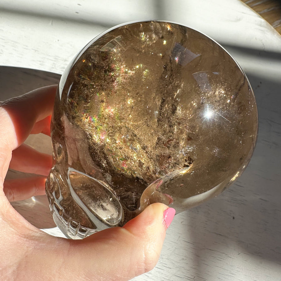 Smoky Elestial with Rainbows Magical Child Crystal Skull Carved by Leandro de Souza