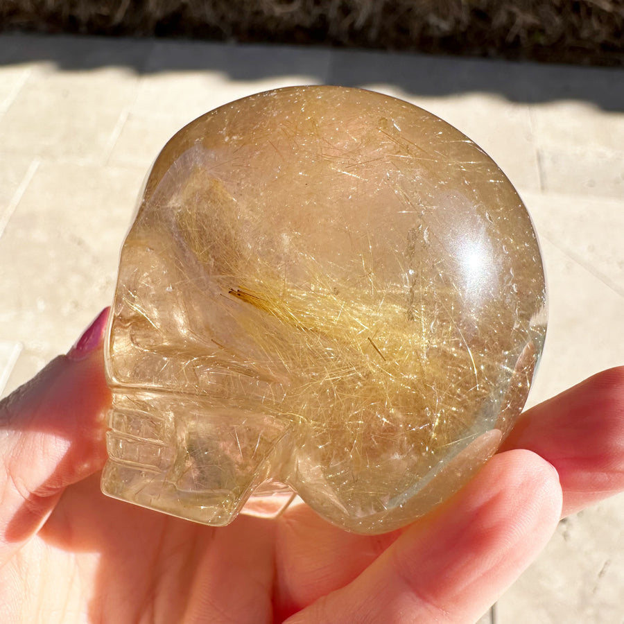 Golden Rutile Citrine Magical Child Crystal Skull Carved by Leandro de Souza