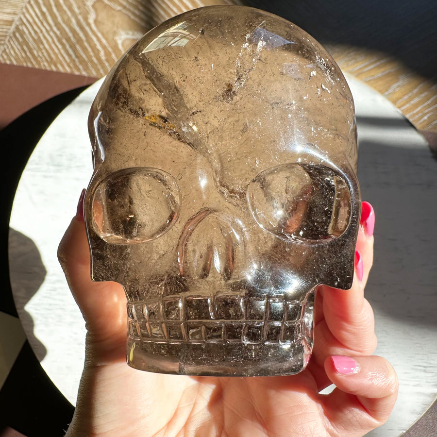 Smoky Elestial with Rainbows Magical Child Crystal Skull Carved by Leandro de Souza