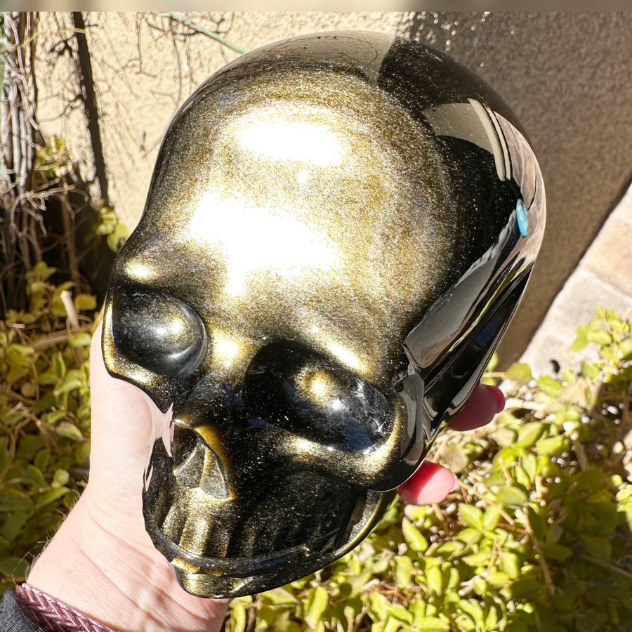 Gold Sheen Obsidian Crystal Skull