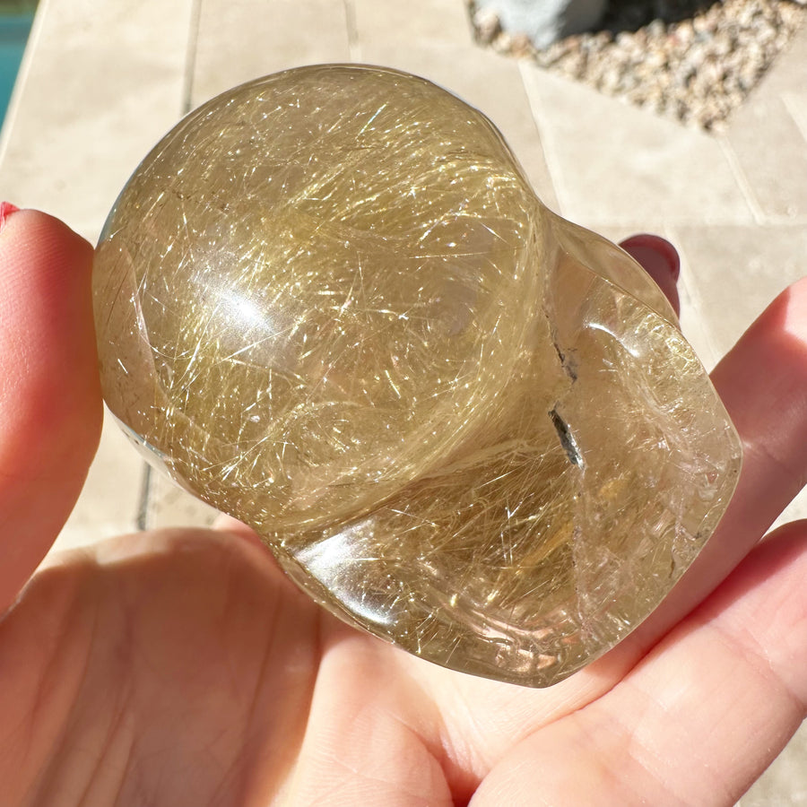 Golden Rutile Citrine Magical Child Crystal Skull Carved by Leandro de Souza