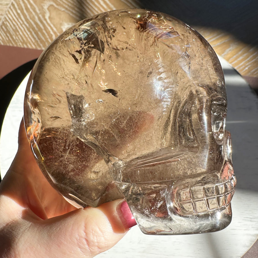 Smoky Elestial with Rainbows Magical Child Crystal Skull Carved by Leandro de Souza