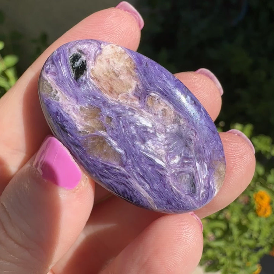 Charoite Crystal Palm Stone Grade A