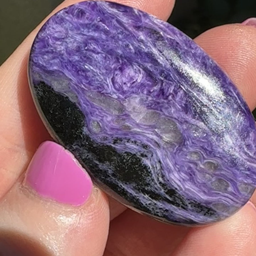 Charoite Crystal Palm Stone Grade A