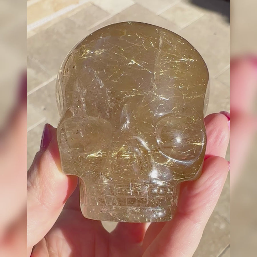 Golden Rutile Citrine Magical Child Crystal Skull Carved by Leandro de Souza