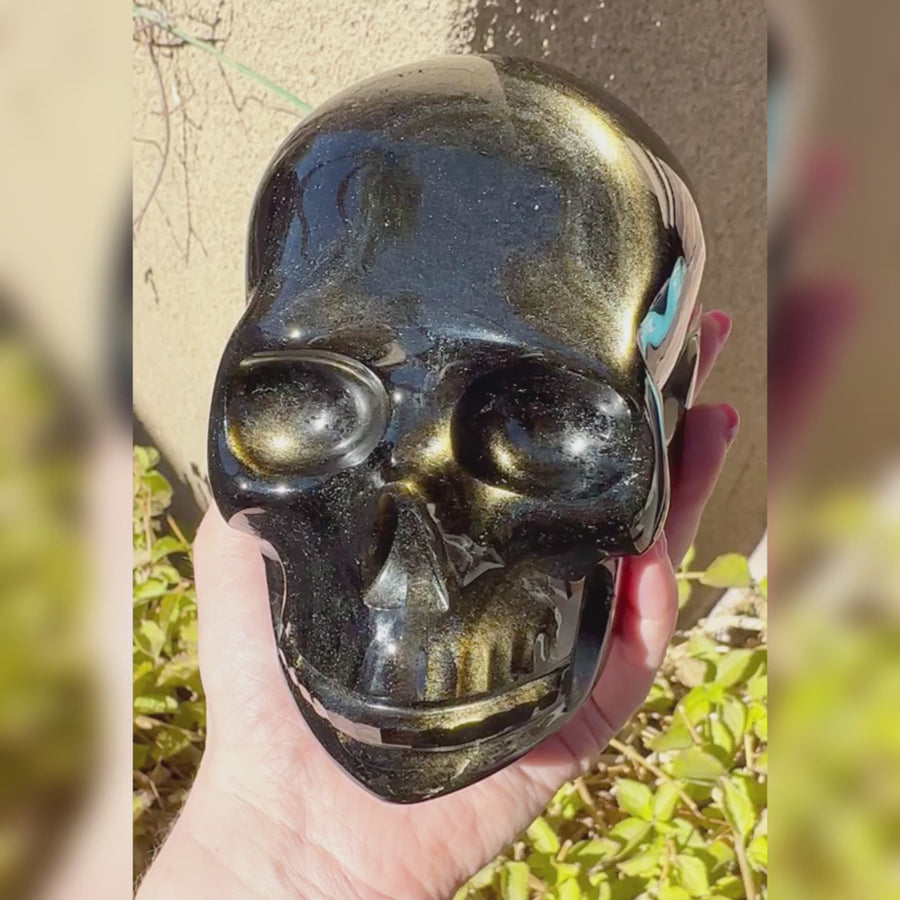 Gold Sheen Obsidian Crystal Skull