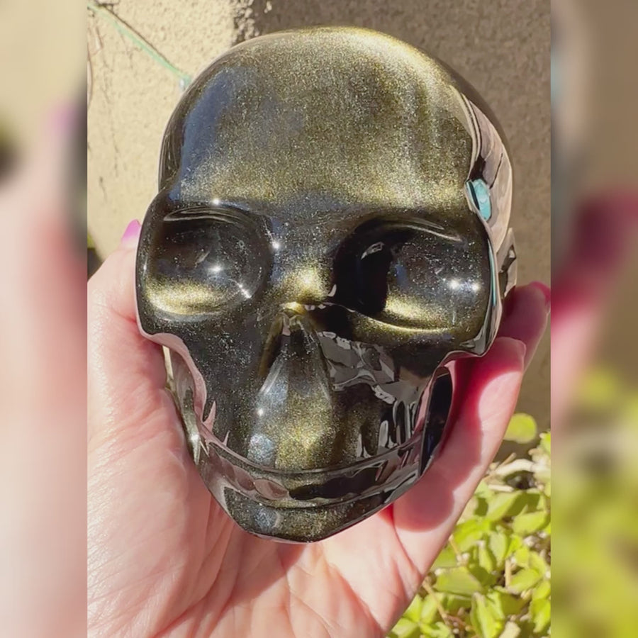 Gold Sheen Obsidian Crystal Skull