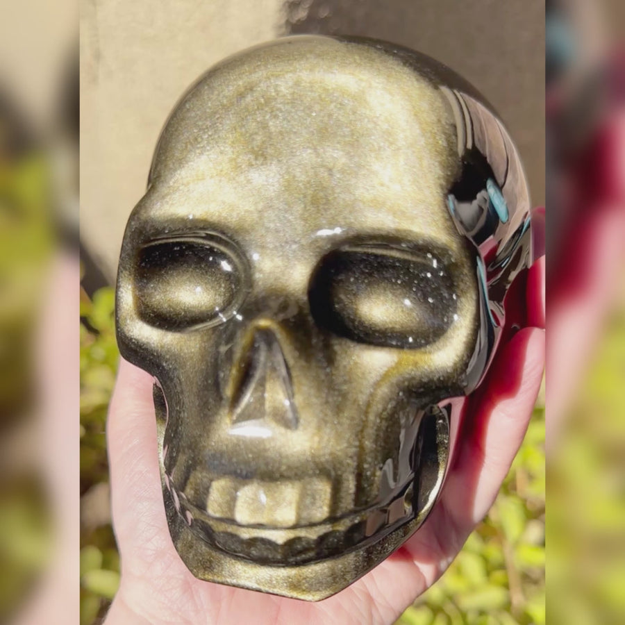 Gold Sheen Obsidian Crystal Skull